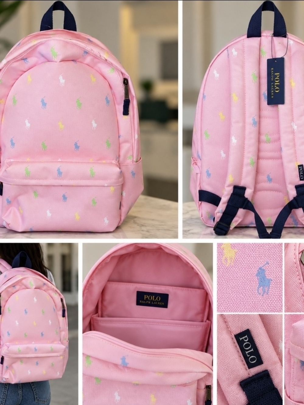 Polo by Ralph Lauren Pink Kids Backpack with Multicolor Pony Motif